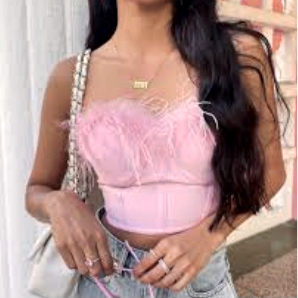 Pink Strapless Fur Barbiecore Bustier Top